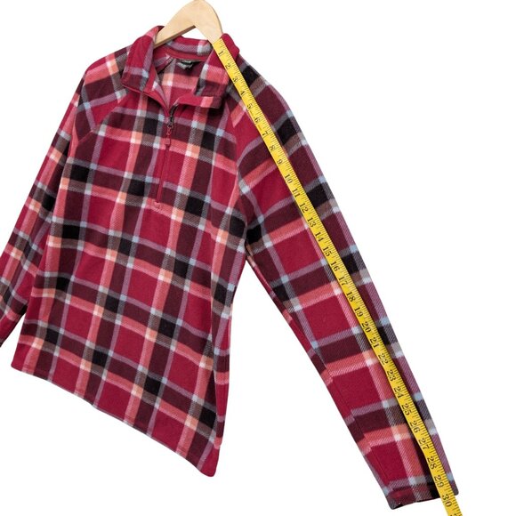 Eddie Bauer Plaid Fleece Sweater Womens Purple Pink 1/4 Zip Long Sleeve Size M - Picture 7 of 7